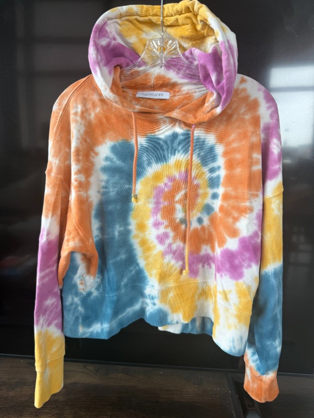 DAYDREAMER LA Rainbow Spiral Tie Dye Cropped Hoodie Sweatshirt Medium Made in US - Picture 5 of 7